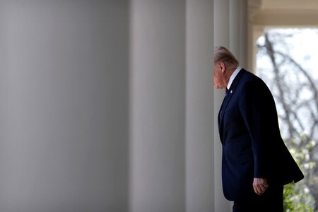 　４月１２日、トランプ米大統領はロシアによる２０１６年米大統領選への介入とトランプ陣営との共謀疑惑を巡る捜査について、協力的に対応する姿勢を示した（２０１８年　ロイター/Carlos Barria）