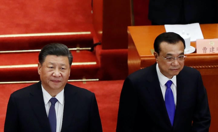 中国人民政治協商会議 第13期第3回会議における習近平国家主席と李克強国務院総理（2018年3月3日）　Jason Lee-REUTERS